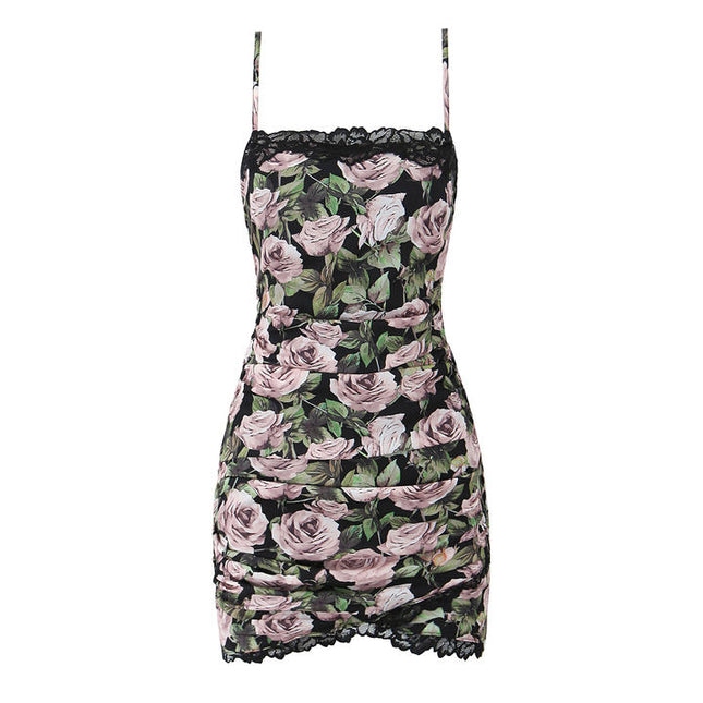 Spaghetti Strap Floral Print Multi Color Casual Fashion Mini slip Dress for Women