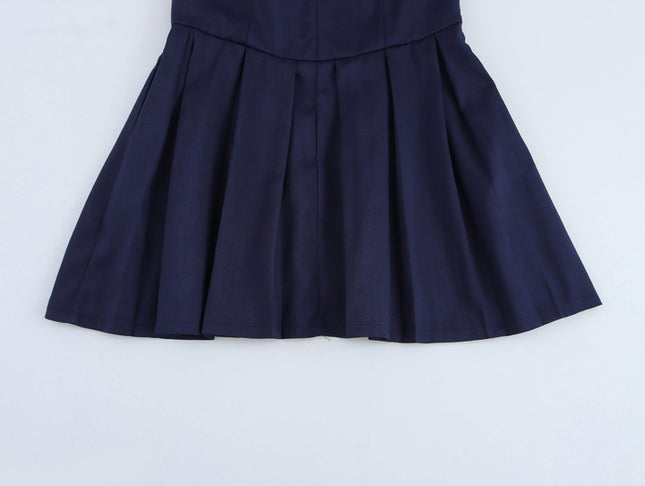 Turn Down Collar Navy Color Sleeveless Casual Fashion Summer Mini Dress for Women