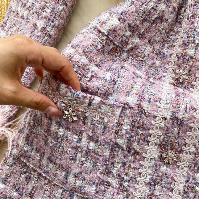 New Arrivals French Tweed Dress Women V-Neck Splicing Slim Short Mini Dresses for Ladies