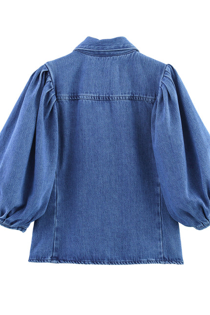 2 Colorway Turn Down Collar Long Sleeve Buttons up Denim Blue Color Casual Fashion Jeans Tops Blouse for Women