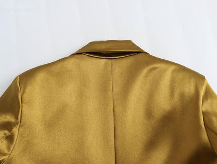 Single Breasted Gold Color Long Sleeve Notched Collar Casual Fashion Blazers for Women
