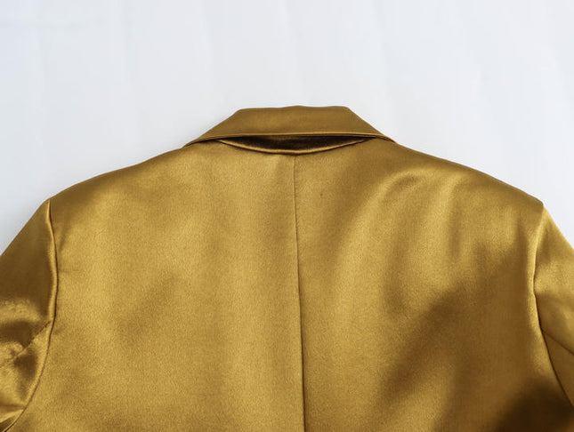 Single Breasted Gold Color Long Sleeve Notched Collar Casual Fashion Blazers for Women