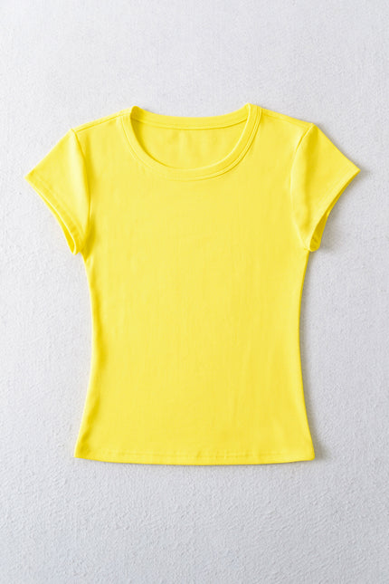 7 Colorway Crew Neck Short Sleeve Solid Color Knitted Casual Fashion Summer t Shirt for Women