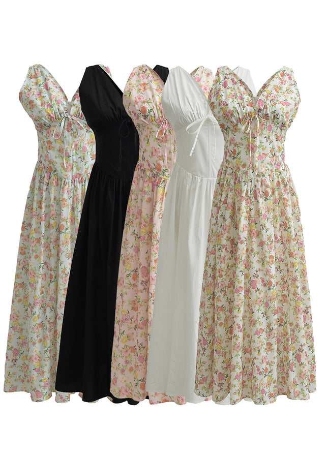 5 Colorway v Neck Front Lace up Sleeveless Hot Sale Casual Fashion Long Dress for Women