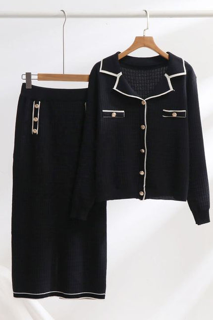 Fashion Clothing Sets Autumn Winter 2 Piece Set Lady Knitted Tops+Knitted Skirt Suit