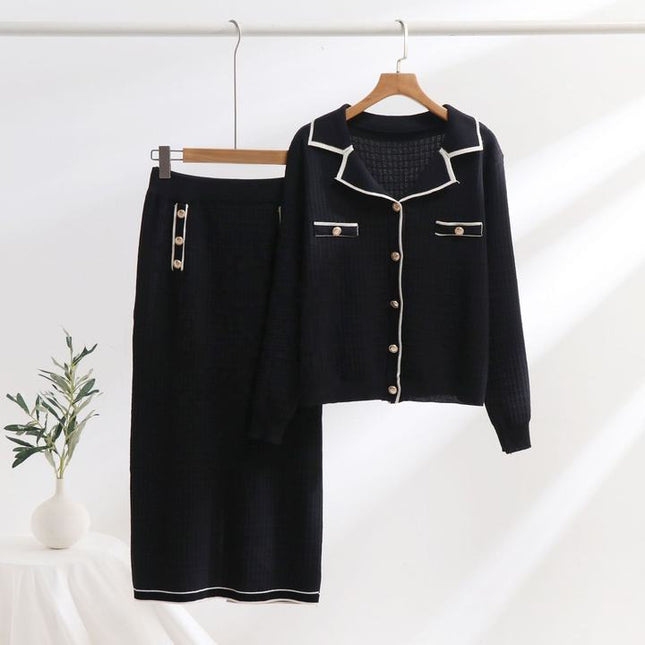 Fashion Clothing Sets Autumn Winter 2 Piece Set Lady Knitted Tops+Knitted Skirt Suit