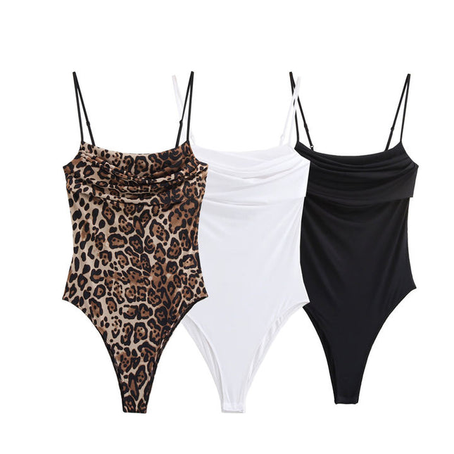 3 Colorway Front Pleated Spaghetti Strap Hot Sale Casual Fashion Women's One Piece Jumpsuit Bodysuit