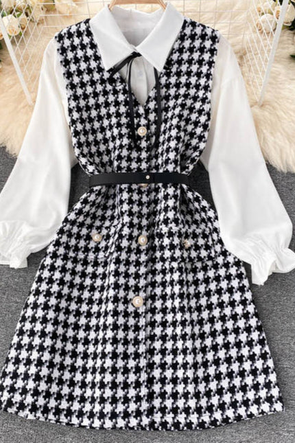 Autumn New Suit Women's Puff Sleeve Shirt Strap Dress Design Sense Two-piece Set
