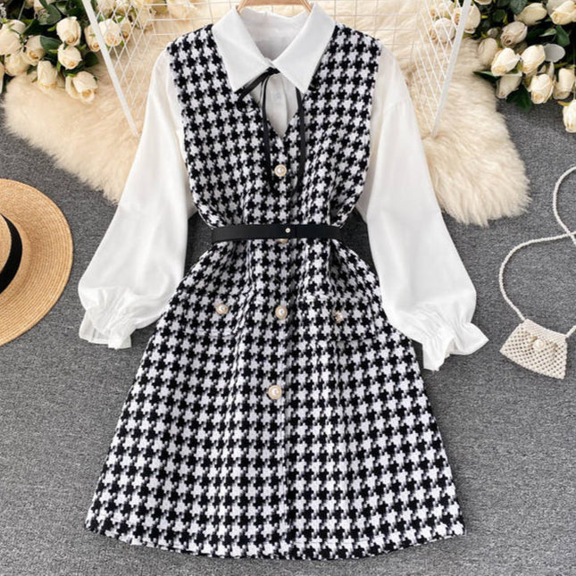 Autumn New Suit Women's Puff Sleeve Shirt Strap Dress Design Sense Two-piece Set