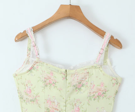 Shoulder Strap Beige Color Floral Print Hot Sale Casual Fashion Summer Long slip Dress for Women