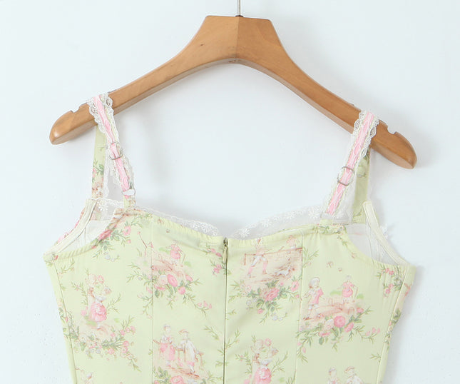 Shoulder Strap Beige Color Floral Print Hot Sale Casual Fashion Summer Long slip Dress for Women