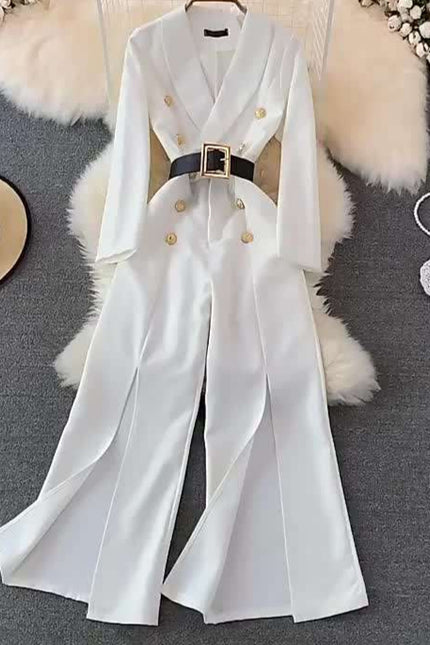 Spring Fashion OL Professional Office Style Jumpsuit High Waist Split Wide Leg Jumpsuit Pants