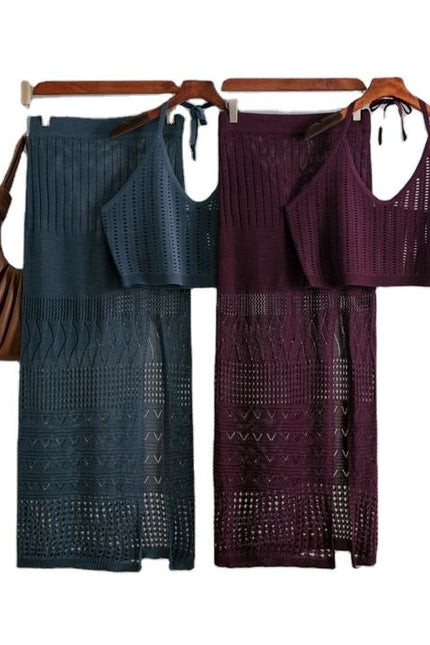 Europe and the United States New Women's Summer Short Vest Top Two-piece Set Split Buttock Wrap Skirt