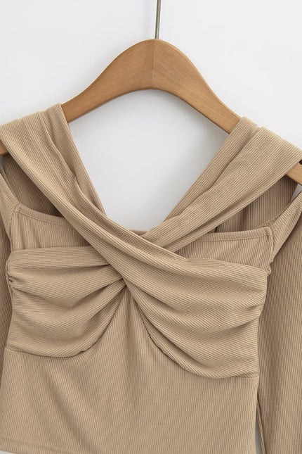 4 Colorway Solid Color Long Sleeve Hollow Out Casual Fashion Women Knit Crop t Shirt