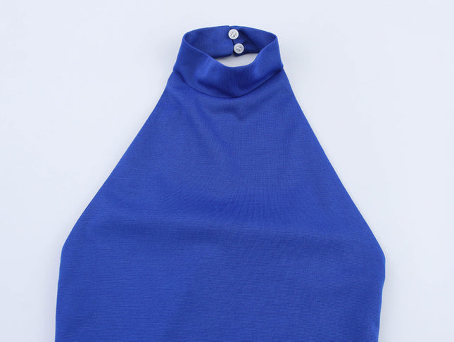 2 Colorway Sleeveless Solid Color Back Hollow Out Casual Fashion Long Halter Dress for Women
