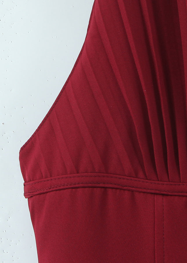 Back Hollow Out Sleeveless Red Color Hot Sale Casual Fashion Summer Mini Halter Dress for Women