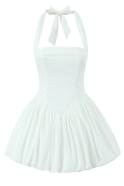 2 Colorway Solid Color Back Hollow Out Sleeveless Casual Fashion Mini Halter Dress for Ladies