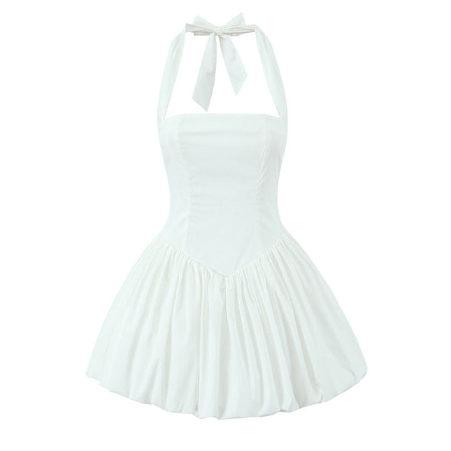 2 Colorway Solid Color Back Hollow Out Sleeveless Casual Fashion Mini Halter Dress for Ladies