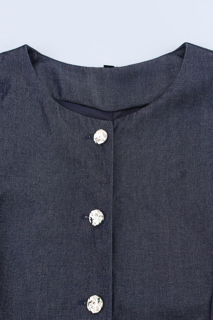 Crew Neck Buttons up Solid Color Casual Fashion Vest Waistcoat for Women
