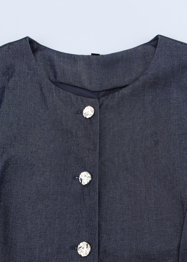 Crew Neck Buttons up Solid Color Casual Fashion Vest Waistcoat for Women