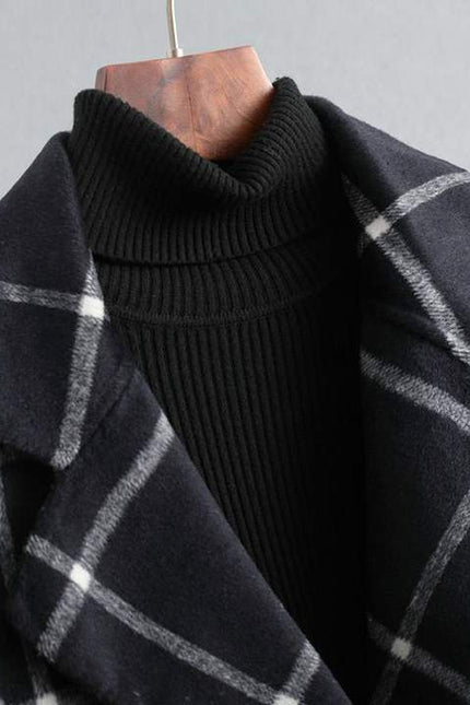 2022 New Plaid Pattern Mid-length Windbreaker Female Korean Version Slim Double-breasted Design Temperament Coat