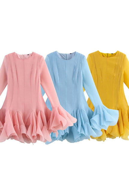 3 Colorway Crew Neck Long Sleeve Solid Color Hot Sale Casual Fashion Mini Dress for Women