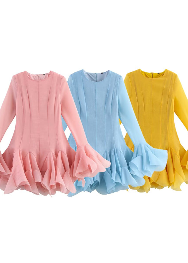 3 Colorway Crew Neck Long Sleeve Solid Color Hot Sale Casual Fashion Mini Dress for Women