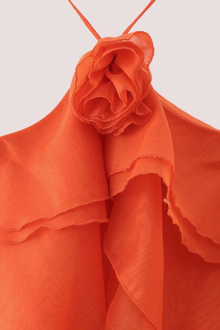 Spaghetti Strap Orange Color Front Flower Hot Sale Casual Fashion Summer slip Dress for Women