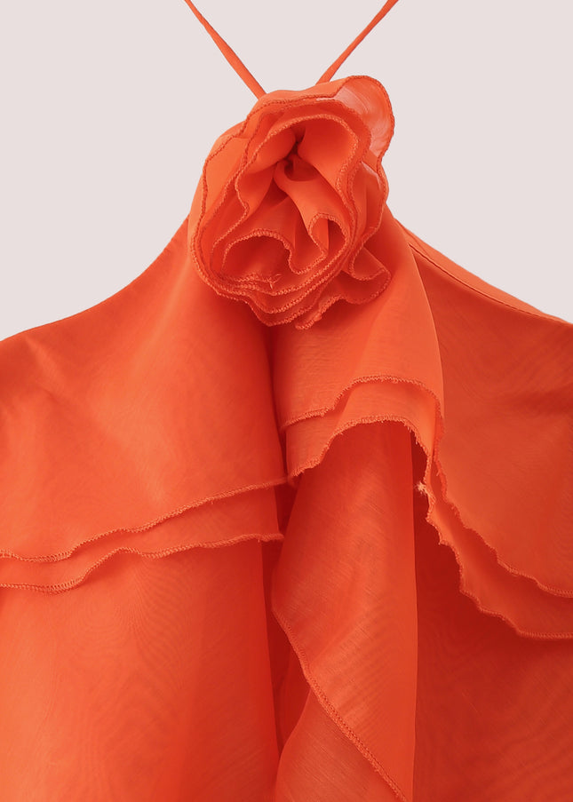 Spaghetti Strap Orange Color Front Flower Hot Sale Casual Fashion Summer slip Dress for Women
