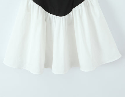 Front Lace up Spaghetti Strap Black White Color Hot Sale Casual Fashion Summer Mini Cotton slip Dress for Women