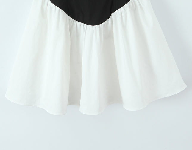 Front Lace up Spaghetti Strap Black White Color Hot Sale Casual Fashion Summer Mini Cotton slip Dress for Women