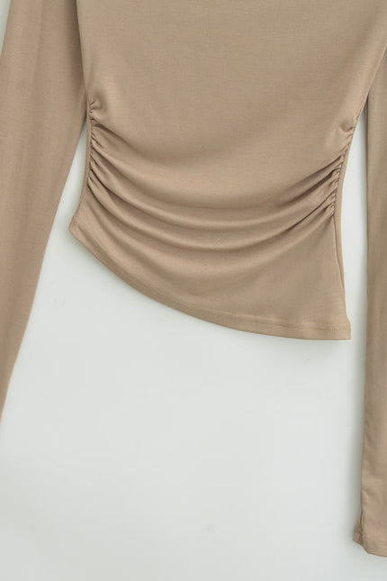 4 Colorway Asymmetrical Design Solid Color Long Sleeve Pleated Casual Fashion t Shirt for Women