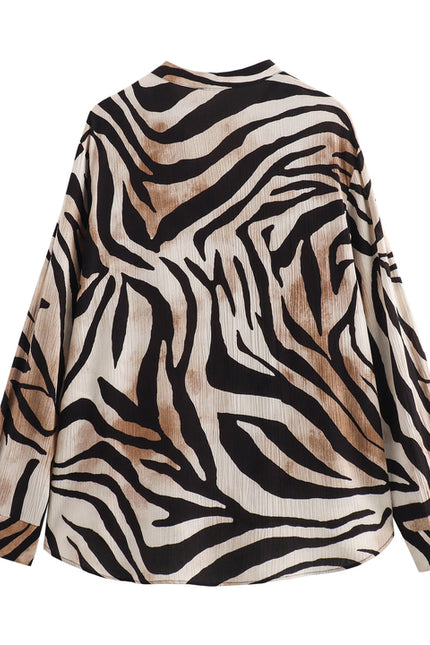 V Neck Buttons up Long Sleeve Animal Print Multi Color Casual Fashion Tops Blouses for Women