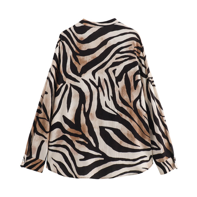 V Neck Buttons up Long Sleeve Animal Print Multi Color Casual Fashion Tops Blouses for Women