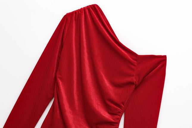 2 Colorway Asymmetrical Design Solid Color Long Sleeve Pleated Hot Sale Casual Fashion t Shirt for Women