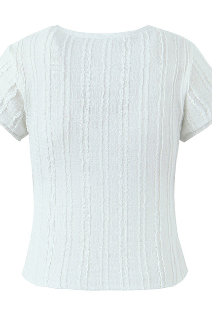 Square Collar White Color Short Sleeve Hot Sale Casual Fashion Summer t Shirt for Women