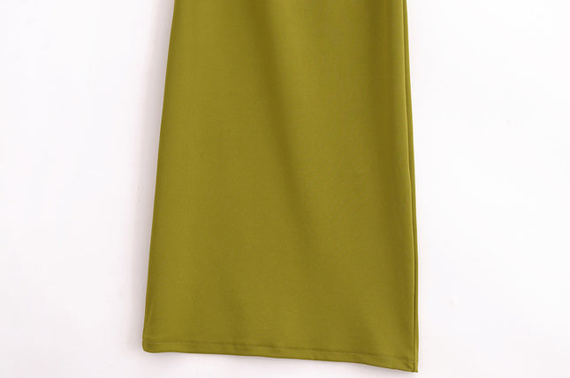 Waist Hollow Out Sleeveless Crew Neck Green Color Pleated Casual Fashion Summer Maxi Dress for Women