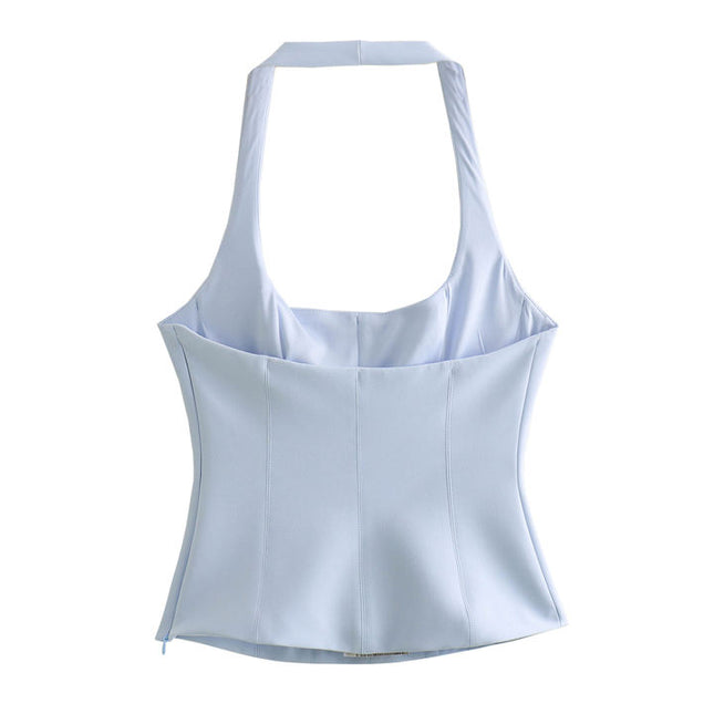 4 Colorway Back Hollow Out Solid Color Hot Sale Casual Fashion Halter tank Tops for Women