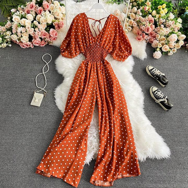 Women Sexy Polka Dot Jumpsuits Romper Thin Ladies Loose Wide Leg Pants Overalls Playsuits Jumpsuits Casual
