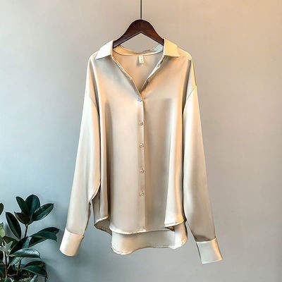 Spring Solid Color Satin Blouse Women Top Ladies Wear Autumn Long Sleeve Turn-down Collar Women Tops Fashionable