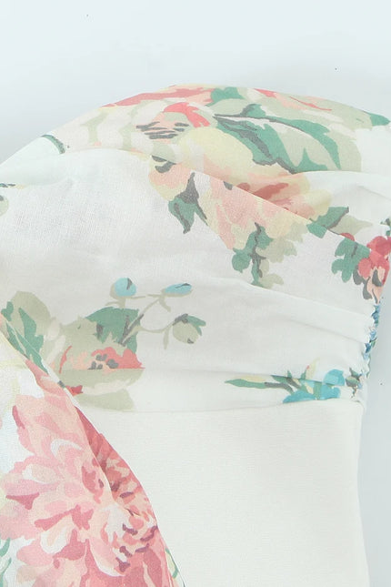 Strapless White Color Front Bow Tie Floral Print Casual Fashion Summer Mini Dress for Women