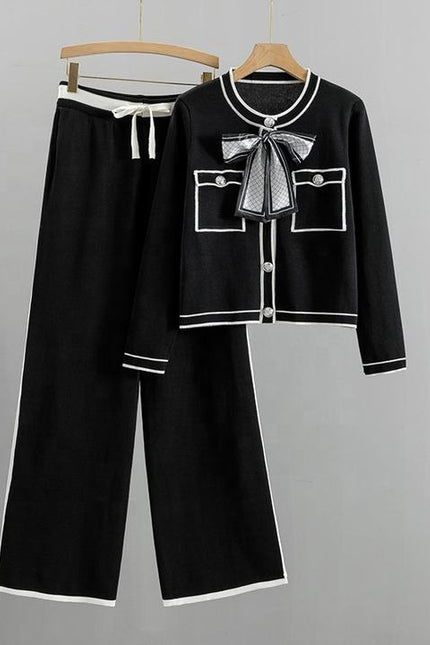 Fashion Professional Suit Women's Autumn Age-reducing Temperament Knitted Western Wide-leg Pants Two-piece Set
