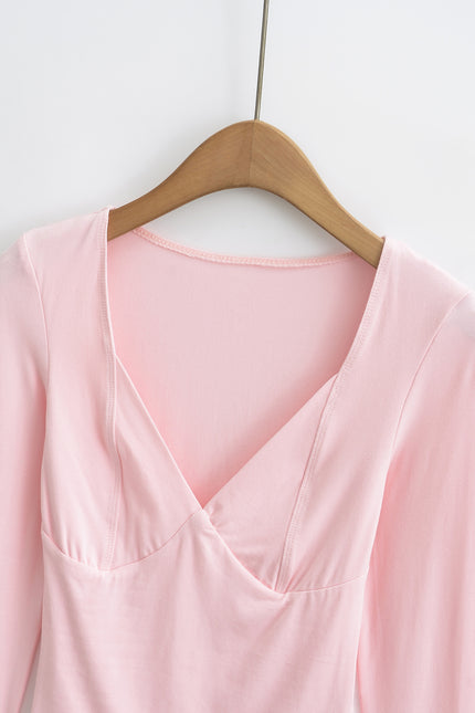 4 Colorway square Collar Long Sleeve Solid Color Casual Fashion Women t Shirt