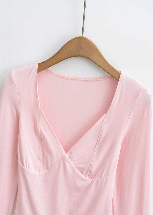 4 Colorway square Collar Long Sleeve Solid Color Casual Fashion Women t Shirt