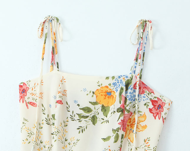 Floral Print Shoulder Strap White Color Hot Sale Casual Fashion Summer Long slip Dress for Women