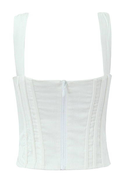 Shoulder Strap White Color Front Bow Tie Casual Fashion Women's Cotton Crop tank Tops