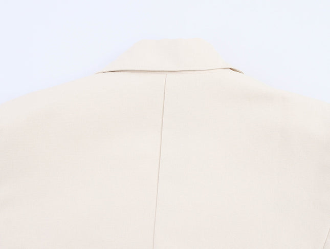 Double Breasted Beige Color Long Sleeve Notched Collar Casual Fashion blazer Jacket for Women