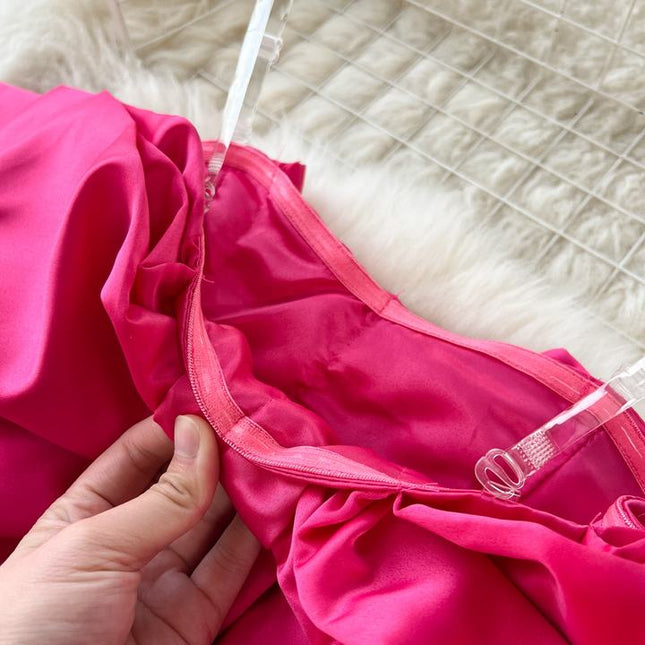 Women Rose Red Bow Splicing Tank Sleeveless Sleeveless Pencil Dress 2024 Summer Sexy Party Prom Club Bodycon