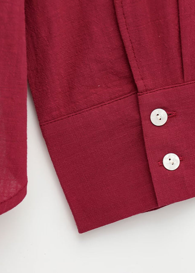Buttons up Long Sleeve Red Color Turn Down Collar Casual Fashion Tops Blouse for Women