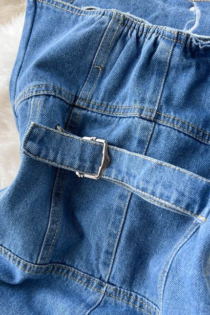 Spring Summer New Retro Sexy Female Denim Chest Wide-Leg Denim Pants Jumpsuit